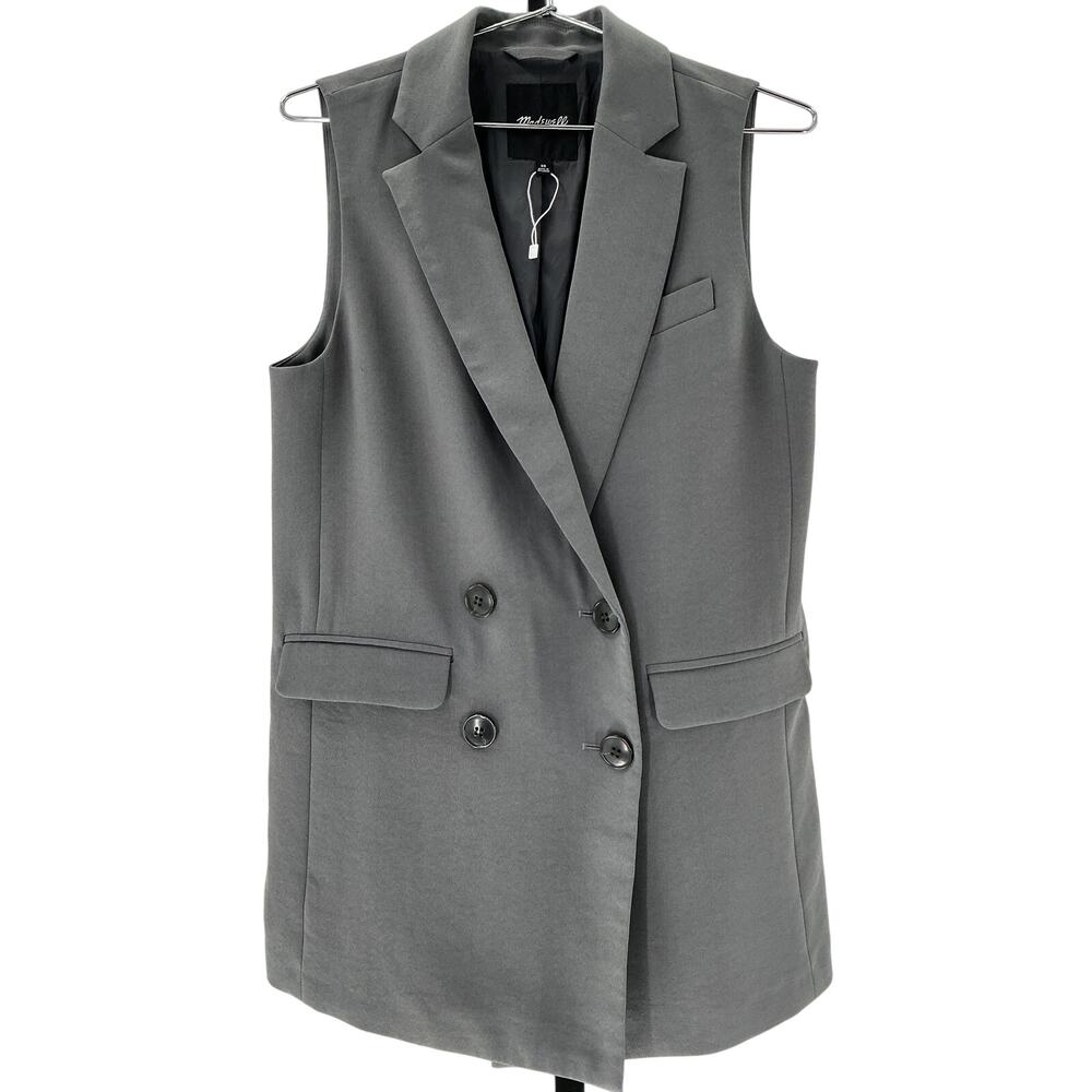 Madewell Oversized Gray Double-Breasted Crepe Vest Size XS